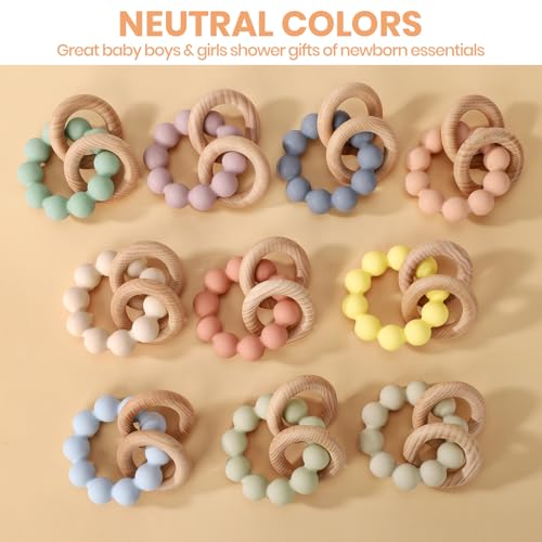 Image of Socub Baby Teething Toys for 0-6 6-12 Months | BPA-Free Food-Grade Silicone & Natural Beech Wood Teether Ring for Newborn Infants Teething Relief | Easy-Grip Sensory Rattle Toys(Baby Blue)