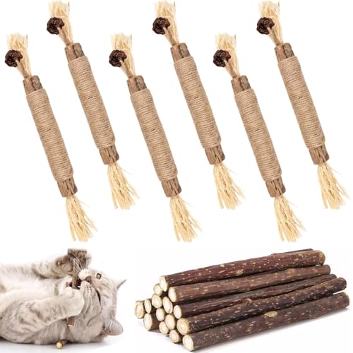 FYSL 6 Stück Katzenminze Sticks und 15 Stück Matatabi-Kausticks Katzenminze Spielzeug Katzen Kauhölzer Sticks für Katzen Zahnpflege & Gegen Mundgeruch Natürlich Sicher