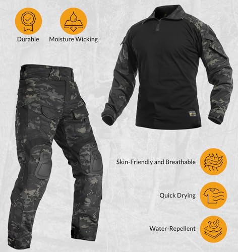 VOTAGOO GEAR G3 Combat Uniform Set for Men Tactical Camouflage Clothing Hunting Paintball Suit with Knee & Elbow Pads