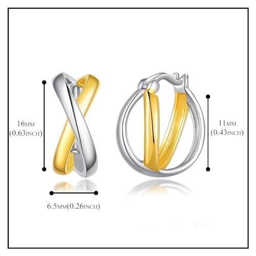 Mixed Metal Earrings with 925 Sterling Silver Ear Posts Two Toned Earrings Silver Hoop Earring for Women Daily Jewel Gift for Her4