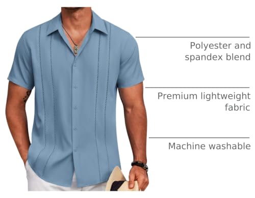 Image of COOFANDY Mens Cuban Guayabera Shirt Short Sleeve Button Down Shirts Summer Beach Vacation Shirts