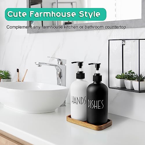 Alelion HDBL11 Glass Dish Soap Dispenser For Kitchen - 16 Oz Hand Soap Dispenser Set With Pump And Acacia Wood Tray - Black White Modern Farmhouse Kitchen Bathroom Decor And Accessories thumb #2