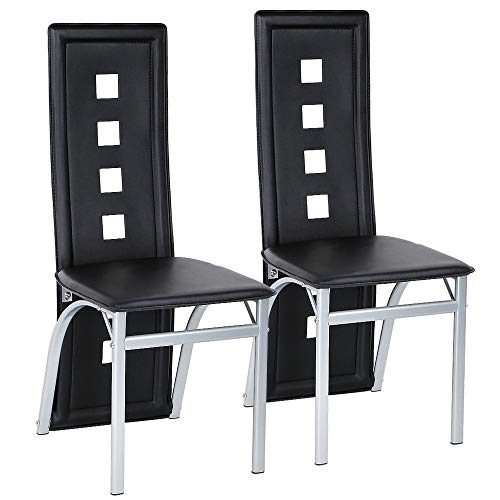 Baiyun Juego de 2 sillas de comedor, asiento moderno de piel sintética con cojín suave, respaldo ergonómico con patas de acero, sillas de comedor de estilo nórdico, extra altas (2, negro)