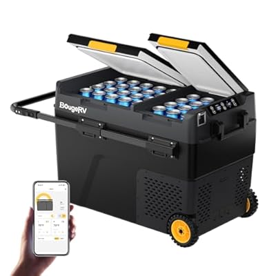 BougeRV 12 Volt Car Refrigerator, CRD2 52 Quart Portable Fridge Freezer with APP Control, -4? to 68? Dual Zone Compressor Electric Cooler 12/24V DC, 110~240V AC for Overlanding, Camping, RV, Truck