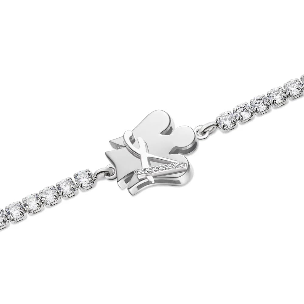 Bracciale tennis con angelo e lettera | Argento 925 | L'alfabeto degli Angeli di Roberto Giannotti | Iniziale nome | Misura regolabile