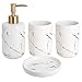 Top-Spring 4-częściowy zestaw akcesoriów łazienkowych ceramicznych, zawiera dozownik mydła, szklanki, mydelniczkę (biały)