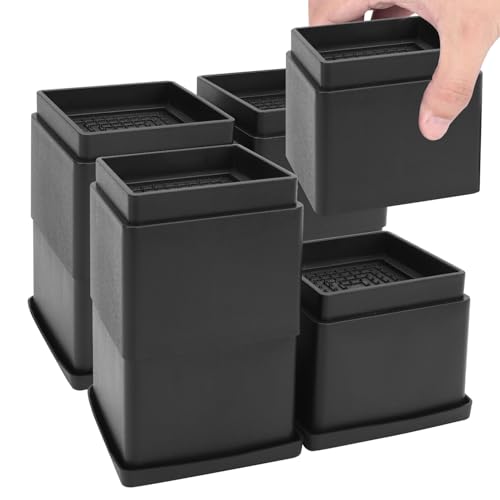 LYCXAMES Lot de 8 rehausseurs de Meubles réglables 5 cm, 10 cm, 15 cm Empilables Rallonge de Pied de Table, Rehausseur Pieds de lit, Rehausseur Antidéapants...