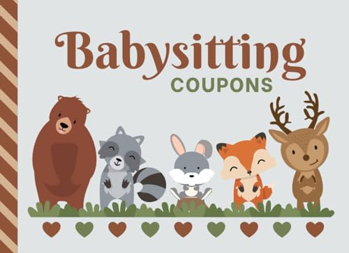 Mimi Babysitting Coupons: 50 Vouchers / Unique Designs on Each Gift Certificate / Blank Template Booklet / For New Mom - Dad - Parents / Zoo Jungle Safari Animal Theme / Elephant Giraffe Lion Cover
