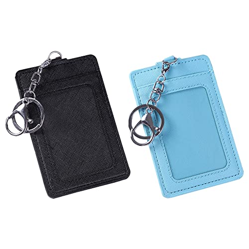 Image of 2 Pack Slim Credit Card Holder Back /Front Pocket Purse Wallets, Faux Leather ID Badge Holders for Carrying Keys, Metro Cards, with Metal Clasps&Key Rings