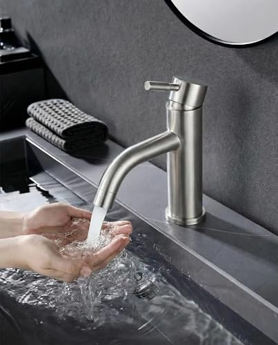 TVTIUO Mitigeur de Lavabo, Robinet de Lavabo Réglable Chaud et Froid, Robinet Salle de Bain Monocommande，Mitigeur Salle de Bain à Une Poignée,Brossé