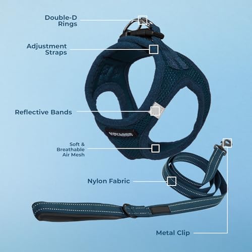 Image of Voyager Step-in Air All Weather Mesh Harness and Reflective Dog 5 ft Leash Combo with Neoprene Handle, for Small, Medium and Large Breed Puppies by Best Pet Supplies - Blue (Matching Trim), XXXS