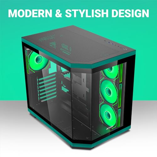 Image of Ant Esports Crystal X11 Mid-Tower High End Computer Case /Gaming Cabinet - Green Black | Support ATX, Micro-ATX, Mini-ITX | Pre-Installed 4 x 120 mm ARGB Fan