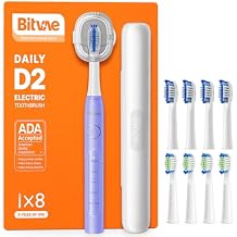 Bitvae Ultrasonic Electric Toothbrush for Adults and Kids, ADA Accepted Travel Toothbrush with Rechargeable 60-Day Battery Life, 5 Modes, 8 Heads, Case, Holder, Purple