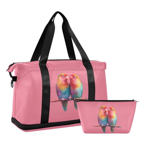 Birds Pink Travel Duffel Bag for Women Men Gym Bag with Shoe Compartment Wet Pocket Carry On Weekender Overnight Bags for Travel Weekend Getaway2