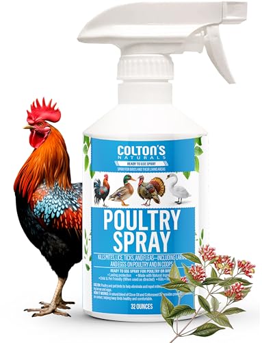 Colton’s Naturals Poultry Spray 32 oz – for Chickens – Helps with Mites, Lice, Fleas & Scaly Leg – Safe for Coops, Birds & Backyard Poultry