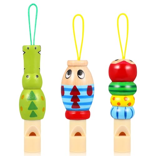 Kisangel 3pcs/Set Animal Wooden Whistles Music Instrument Developmental Educational Toys for Party Noisemakers Whistles Birthday Bag Fillers(Random Style)