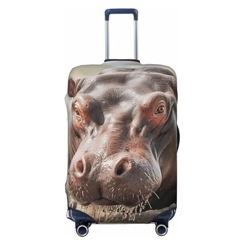 QSMBNET Travel Luggage Cover Hippopotamus in Water Spandex Suitcase Protector Washable Baggage Covers Fashion Elastic Scratch-Resistant Luggage Cover Protector Fits 18-32 Inch Luggage