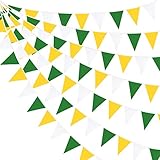 PinkBlume 黄緑白三角旗 布ガーランドバナーパーティー 飾り約10m長 緑黄色と白い ペナント旗 結婚式ガーランド 100日祝い 誕生日 ピクニックアウトドア旗 子供部屋の装飾 お祭り 飾り付け 水洗い可能