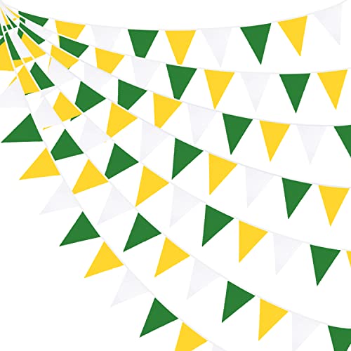 10M/32Ft Yellow Green White Fabric Bunting Banner Party Decorations Triangle Flag Garland Pennant for Spring Summer Wedding Birthday Engagement Baby Shower Home Outdoor Garden Hanging Festivals Decor
