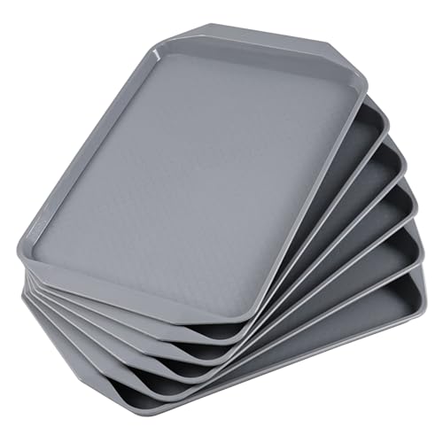Vcansay Bandeja de Servicio de Plástico, Bandejas de Cafeteria de Plastico, Gris, Juego de 6