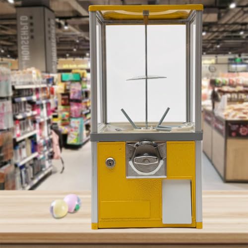 Distributore Di Dolciumi, Distributore Caramelle Per Feste, Distributore Caramelle A Monete, Rotazione a 360°, Finestra Trasparente, Compatibile con Monete, Casa, Negozi di Giochi 黄色-26*29*53厘米