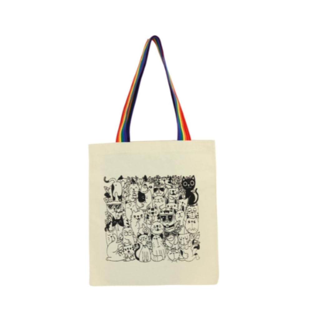 Genérico Bolsa Ecobag 100% algodão Estampa GATOS (Alça arco-íris)