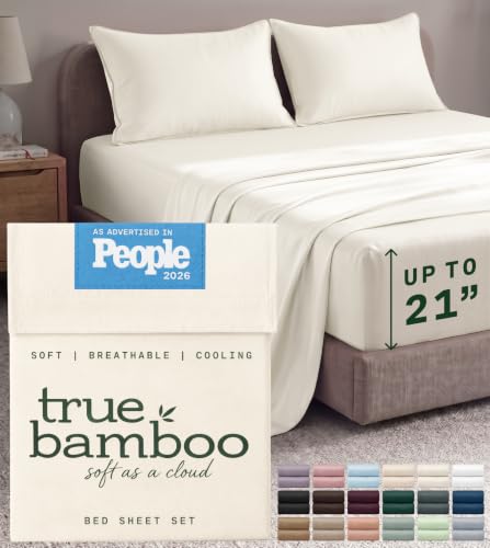 Image of TRUE BAMBOO Sheets Set King Size - 21 inch Extra Deep Pocket - Light Beige