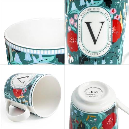 Image of Shay Alphabet Mug 300ml, Letter V Printed Coffee Mug for Girls, Boys, Friends | Ceramic Mug |Glossy Finish | Ceramic Coffee Cup | Porcelain | Microwave Safe (Alphabet Mug - V)