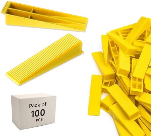 Tile Leveling System Wedges (Yellow) – Tile Leveler Clips DIY Tile Leveler Spacers for Professional Floor Tiles, Ceramic Tile and Stone Installation – Pack of 100