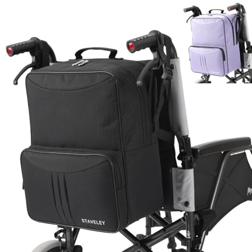 Staveley Wheelchair Bag | Wheelchair Backpack and Wheelchair Bags for Back of Chair | Electric Wheelchair Storage Bag Accessories for Daily Travel and Shopping (Black)