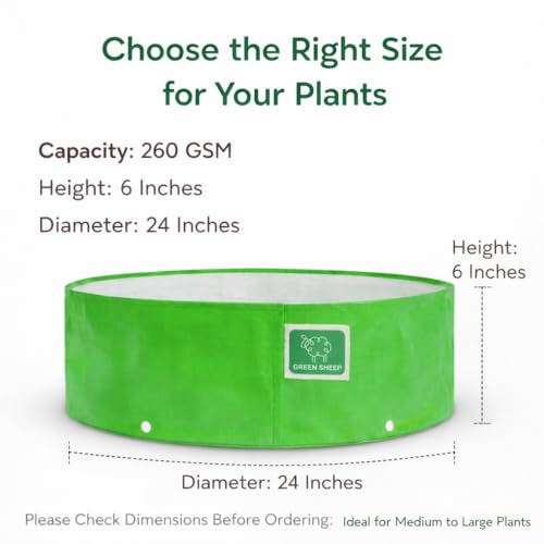 Image of GREENSHEEP HDPE Grow Bag Heavy Duty 260 GSM Round Plants Flower Growing Bags Floor Standing Mount Type for Home Garden Balcony Terrace Kitchen Nursery (Green, 24x6 inch, Pack of 2)
