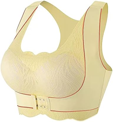 Womens Bras Pack Ladies' Summer Solid Color Front Button Seamless Sports Lace Underwear Gathers Top Support Proof Sexy Yellow