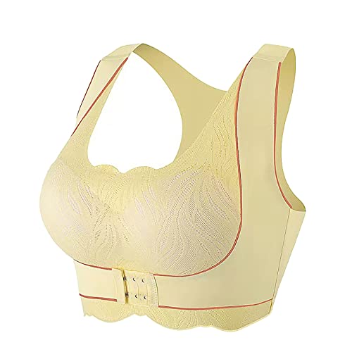 Womens Bras Pack Ladies' Summer Solid Color Front Button Seamless Sports Lace Underwear Gathers Top Support Proof Sexy Yellow #TOP27