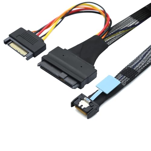 Cable Gen5 MCIO Slimline SFF-8654 0.5M con SATA 15P miniatura 4