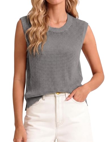 Totatuit Beach Tank Tops for Women Crewneck Summer Sleeveless Shirt Gray XL — view 2