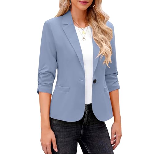 Womens Solid Dressy Blazer Lapel 3/4 Sleeve Work Blazers Open Front Casual Slim Business Office Jackets with Pockets2