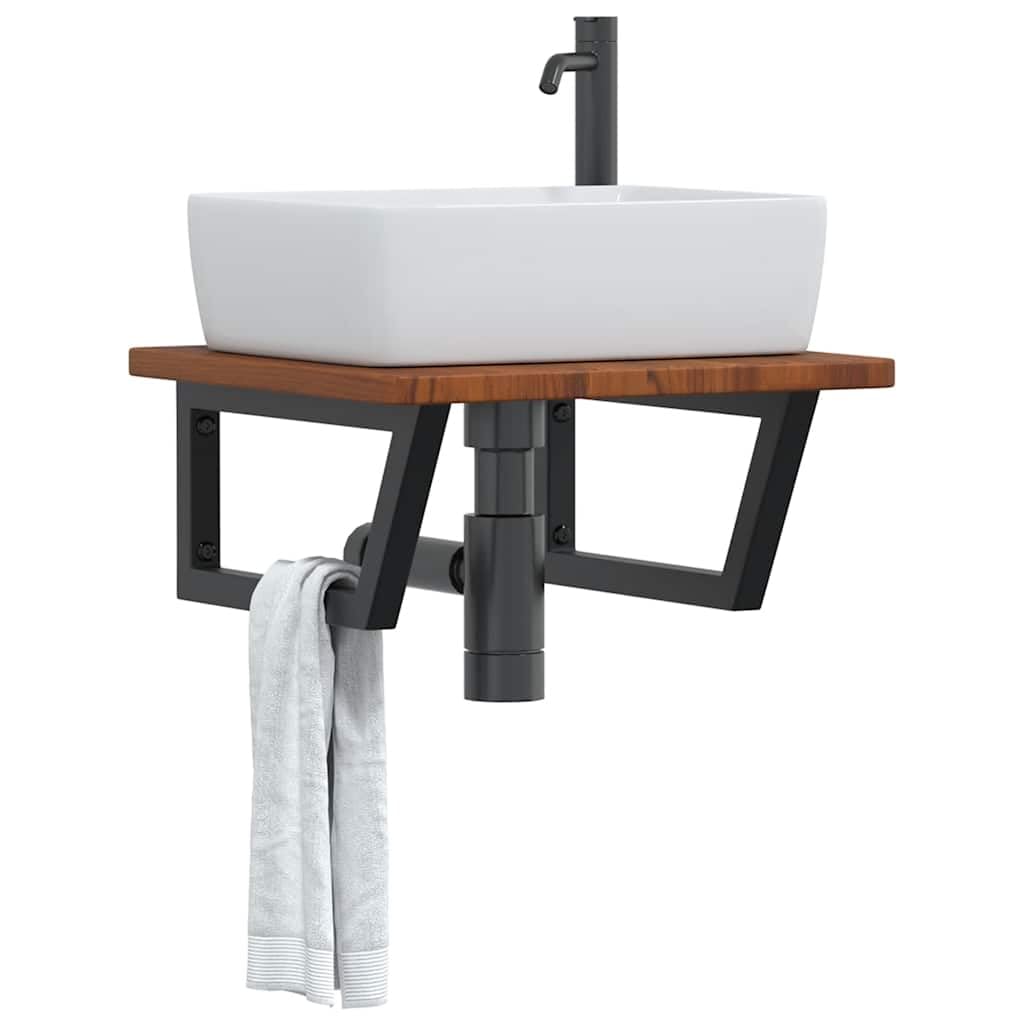 Piano lavabo in legno di rovere massiccio con supporto in acciaio, trapezoidale, 50 x 50 x 2,5 cm, portata fino a 100 kg, salvaspazio, per bagno, montaggio a parete