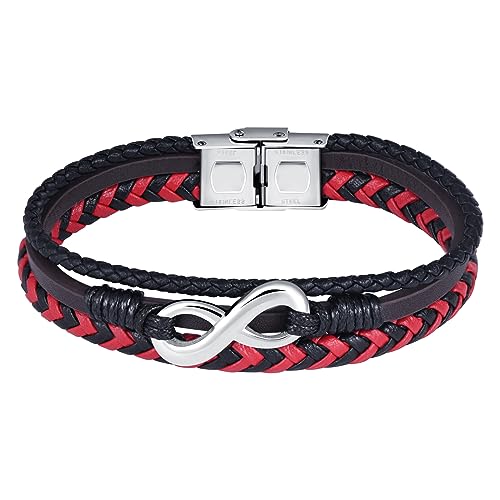 Feilok Infinite Symbol Bracciale in Pelle Intrecciata per Uomo Acciaio Inossidabile Nero