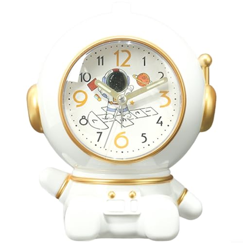 Glewi Reloj despertador de astronauta para niños con doble timbre, silencioso, movimiento de cuarzo, bonita decoración de escritorio (A)