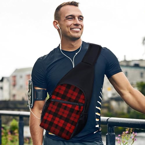 Bolso de hombro rojo y negro tipo sling para viaje y senderismo miniatura 3