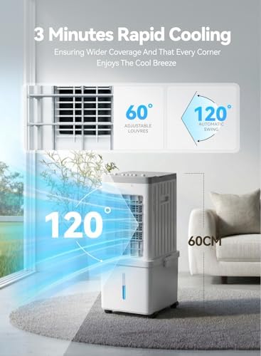 Portable Air Conditioner, 3-in-1 Evaporative Air Cooler Fan, 70W Space-Saving Design, 12L Water Tank, 3 Ice Packs, 3 Speeds, 120° Oscillation, 46dB Quiet, Pet-Friendly Cooling for Home (Breloniste®) - 4