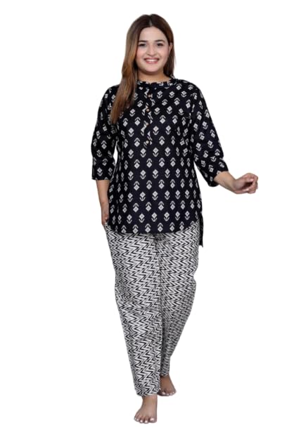 Image of NISHIRE Cotton Night Dresses for Women (Printed Night Suit Set of Top & Pyjama Pant)