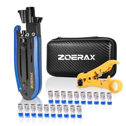 ZOERAX Coax Cable Crimper Tool Kit with Wire Stripper and 20PCS F Connectors &ndash; Coax Compression...
