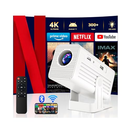 Image of [Smart Projector with Apps] 4K Supported Mini Projector with Wifi and Bluetooth, XENPONAD Movie Projector for Bedroom Celling Camping & Outdoor Use, Portable Projector with Speaker, Auto Keystone