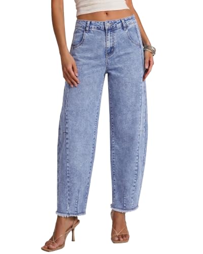 luvamia Barrel Pants Women Womens High Waisted Jeans Reef Blue Size Small