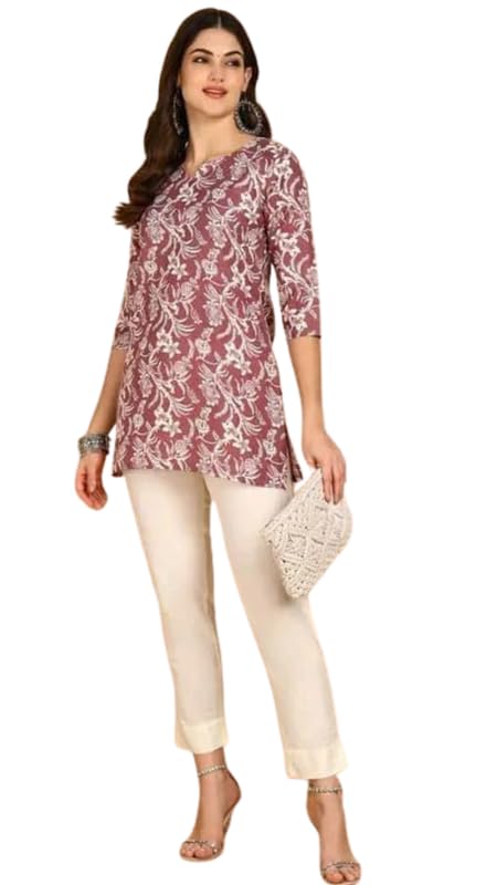 Image of SIROTA Rayon Short Top for Women | Tunic for Jeans | Western Short Kurti | Stylish Straight Ladies Kurta | Ethnic Kurta for Girls