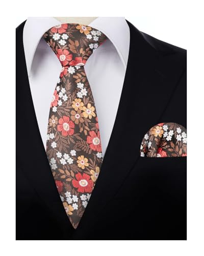 Image of Alizeal Mens 3.15'' Natural Flower Pattern Tie with Floral Pocket Square Set