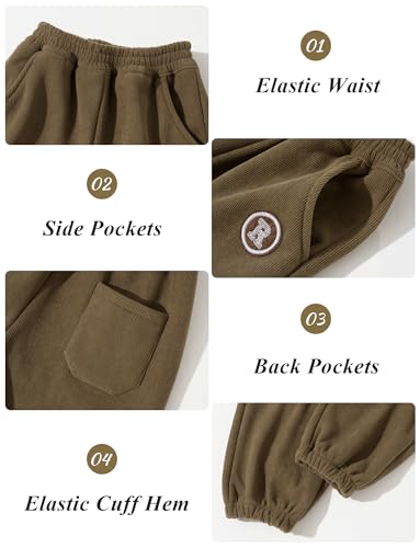 Kids Boys Corduroy Pants Elastic Waist Windproof Sweatpant Soft Cotton Loose Joggers Solid Warm Pant 6-13 Years4