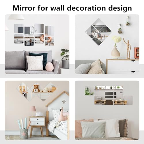 Image of Shiftshade Wall Stickers - Unbreakable Self-Adhesive Mirror Tiles for Bedroom, Home, Gym, Door - Acrylic Shatterproof Sheets, Panels (8x8 Inch, 4 Pcs)