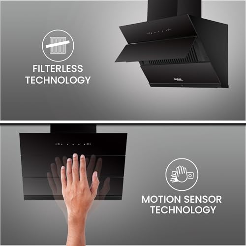 Image of Hindware Smart Appliances | Greta Neo 75 cm Chimney | 1350 CMH | Inclined Glass | Thermal Auto Clean | Filterless | Touch control, Motion sensor | 10 Yrs Warranty on Motor & 2 Yrs on Product (Black)
